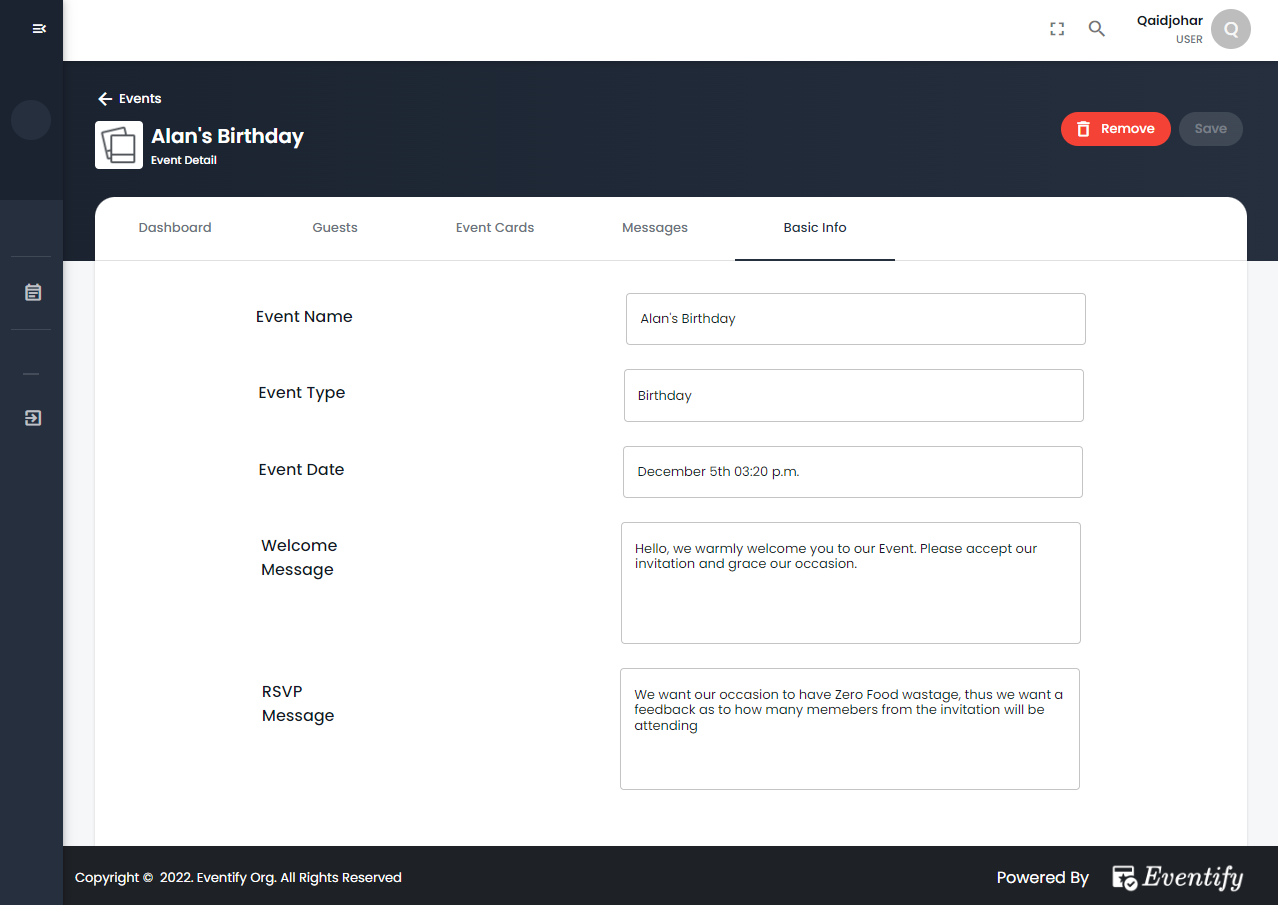 Eventify RSVP Event Settings